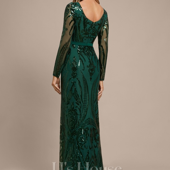 Sheath/Column Boat Neck Ankle Length Sequin Evening Dress - Picture 3 of 3